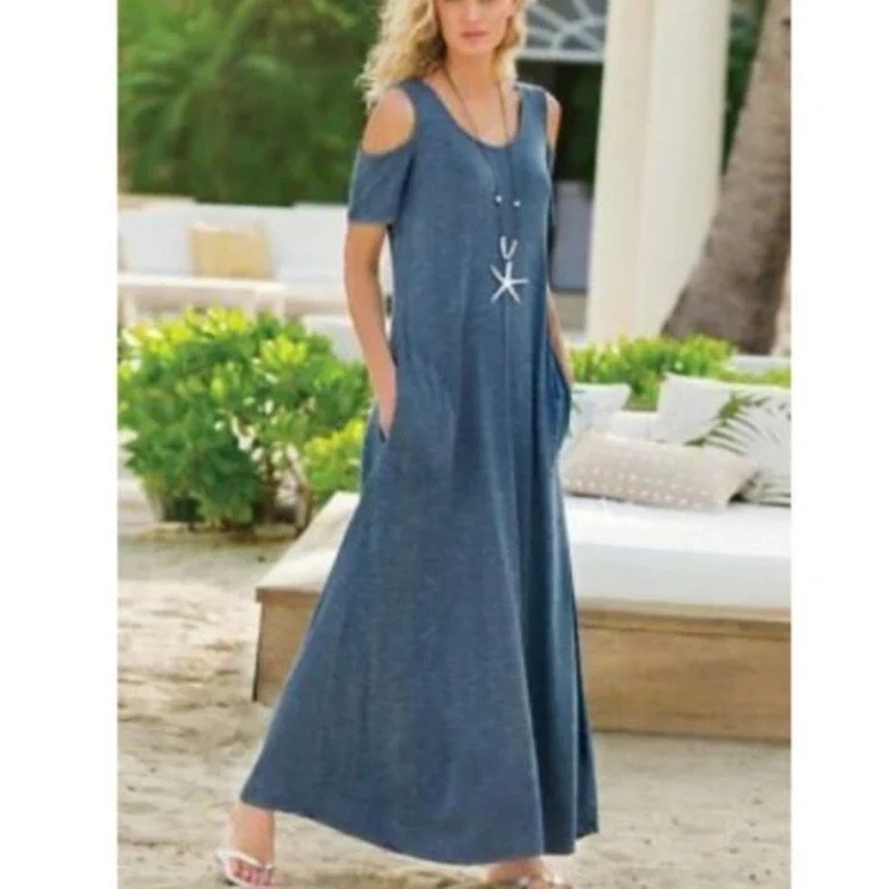 Soft Surroundings Cold Shoulder Electra Maxi‎ Dress Blue plus size 2X new!!!
